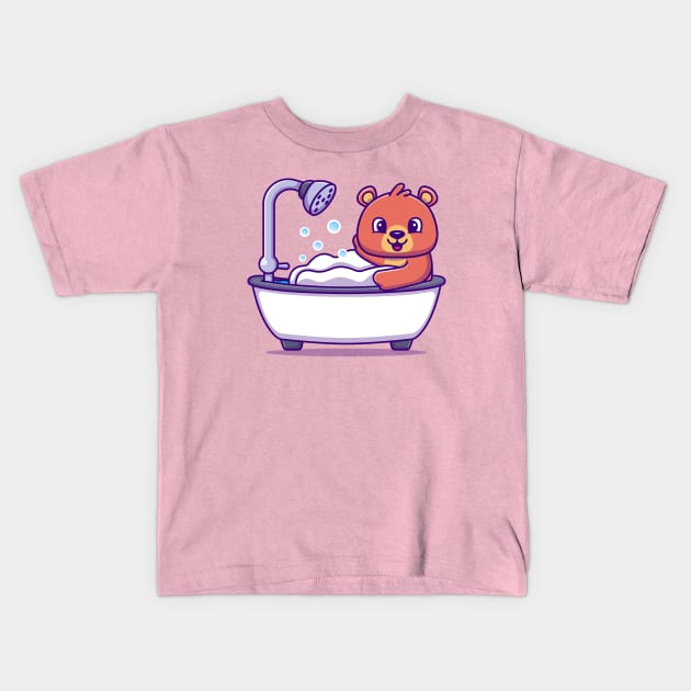 Cute Bear Bathing Shower In Bathtub Kids T-Shirt by Catalyst Labs